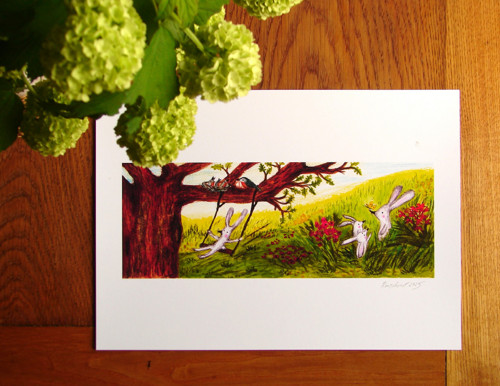 Reprodukce/ tisk/ print: "Rozpustilí zajíci" A4