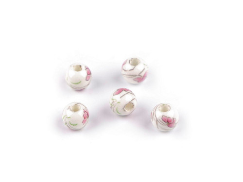 Porcelánové korálky 8 mm (5ks) - růžová