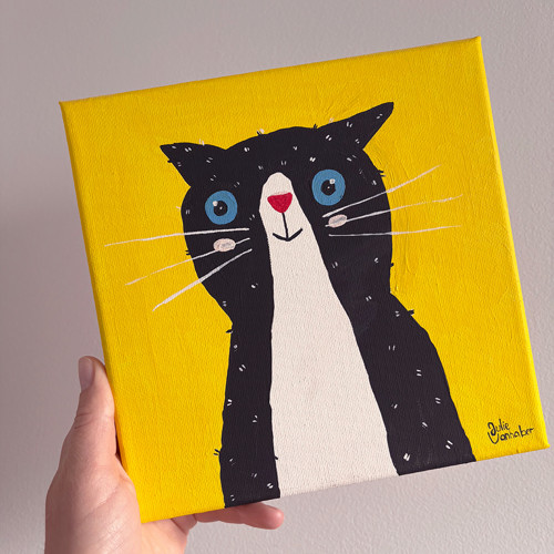 Pan Kočičák – originální akrylomalba kočky 20 × 20