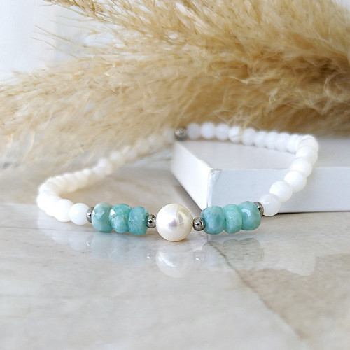 Minerální náramek / perleť + larimar + perly /0,4