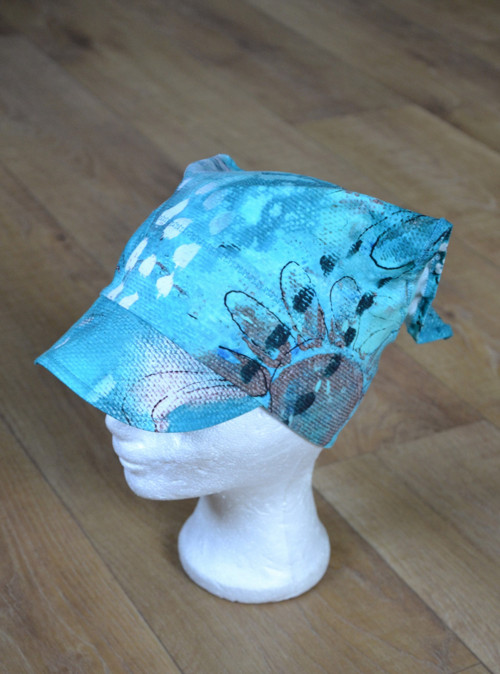 Šátek s kšiltem "abstrakt - petrolej " vel.50-53cm