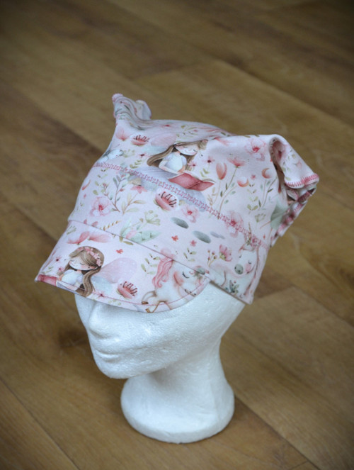 Šátek s kšiltem "víla a jednorožec" vel.50-52/3cm