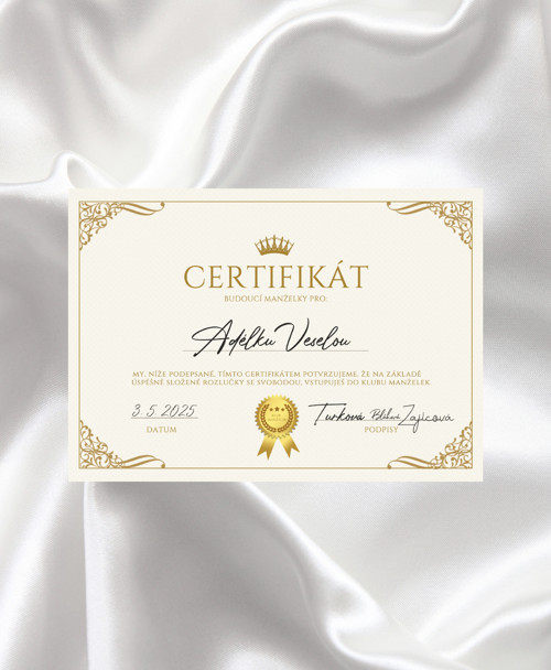 Certifikát na rozlučku se svobodou - TISK