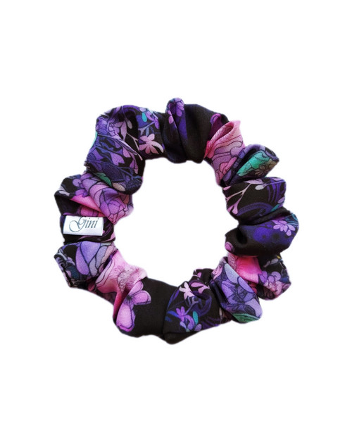 Gini HEDVÁBNÁ scrunchie S - MIDNIGHT FLOWER