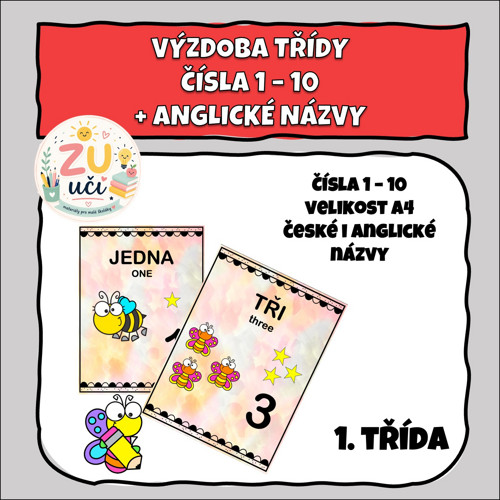 Výzdoba třídy - Čísla 1 - 10 + anglické názvy