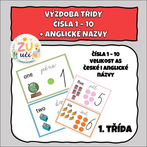 Výzdoba třídy - Čísla 1 - 10 + anglické názvy