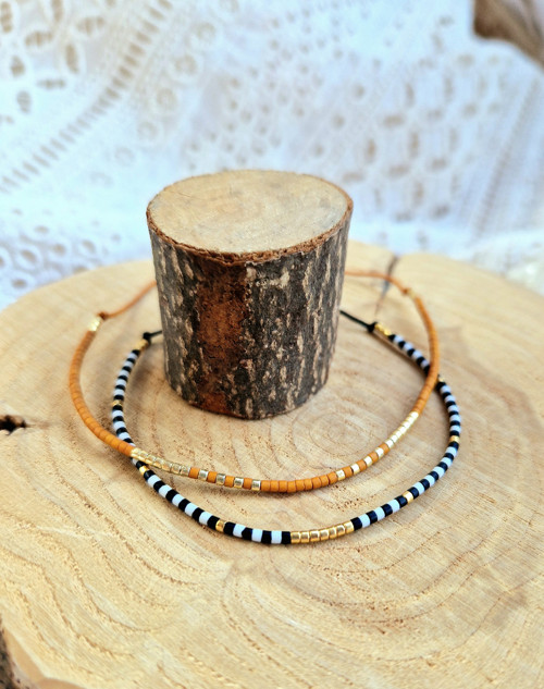 Miyuki náramek SET černá & hnědá
