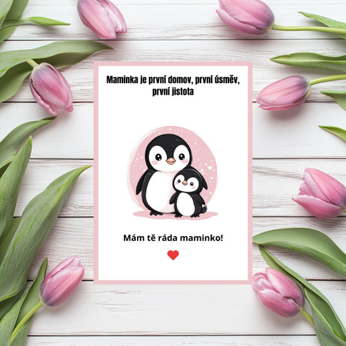 Přáníčko ke Dni matek - Tučnák (PDF k tisku)