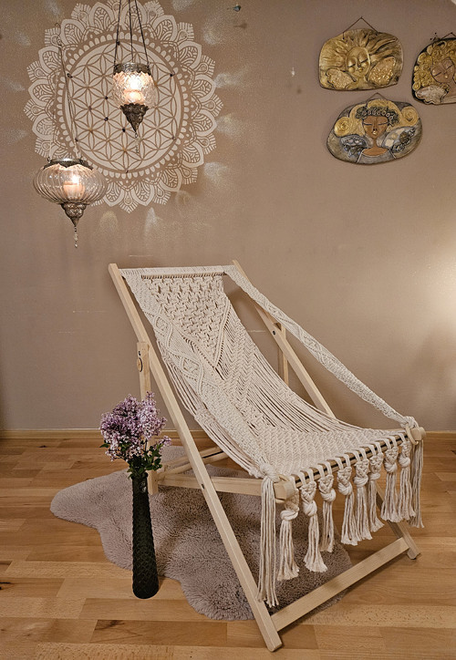 Macramé béžové LEHÁTKO LENY s područkami
