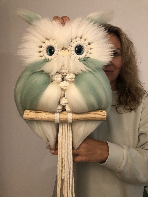 Macramé sovička melír tyrkysová