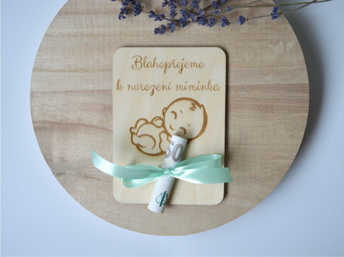 Dřevěné přání - Blahopřejeme k narození miminka