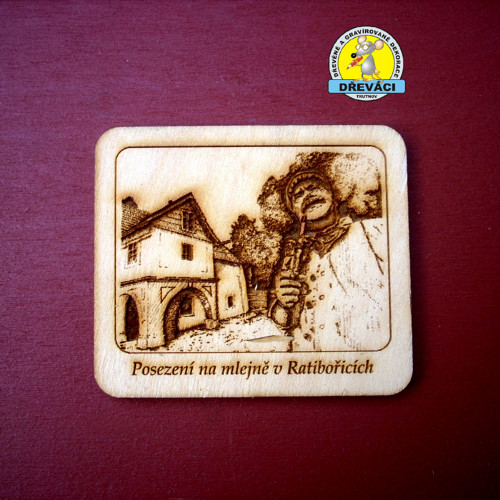 Turistický magnet dřevěný Posezení na mlejně