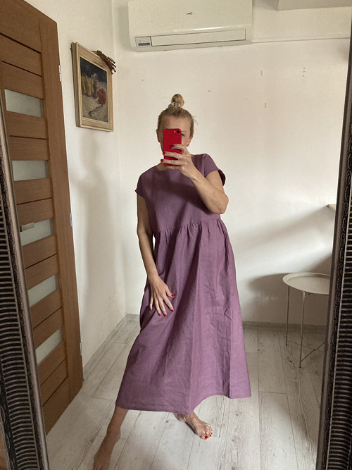 Letné ľanové šaty na každý deň / DARK MAUVE/