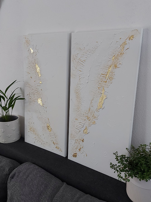 Série 2 akrylů na plátně 30x60cm / BÍLÁ a ZLATÁ