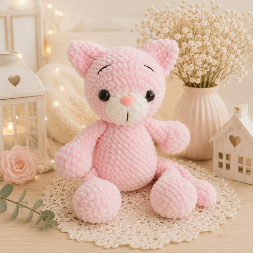 Háčkovaná kočička Pusinka rose 30cm