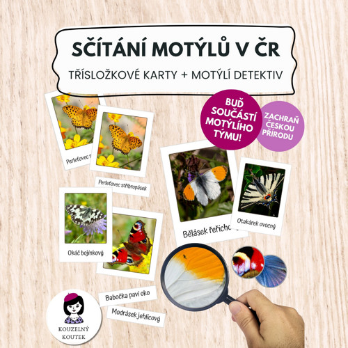 Třísložkové karty - motýli v ČR, sčítání motýlů