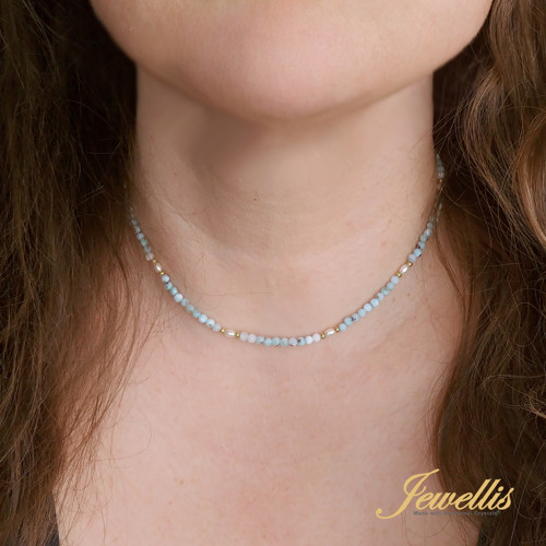 Náhrdelník Larimar, perla Swarovski, 14K zlato