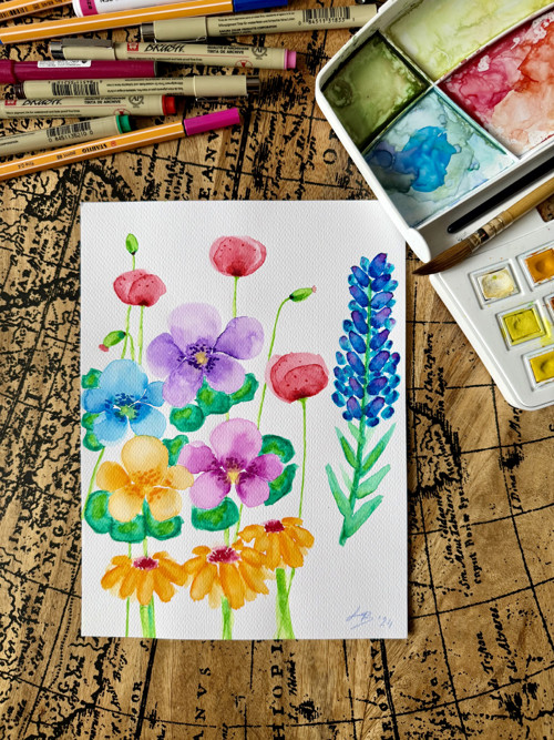 "Flowers" akvarelová malba