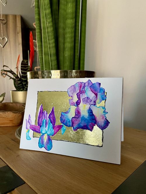 "Iris" akvarelová malba se zlatem