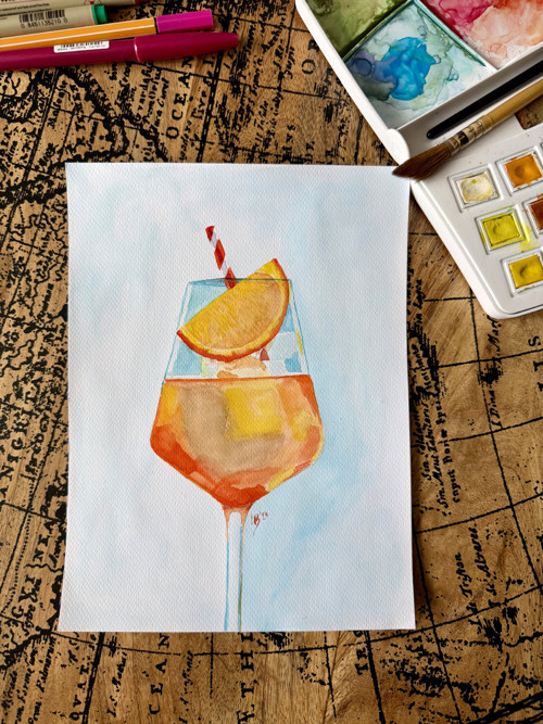 "Aperol" akvarelová malba