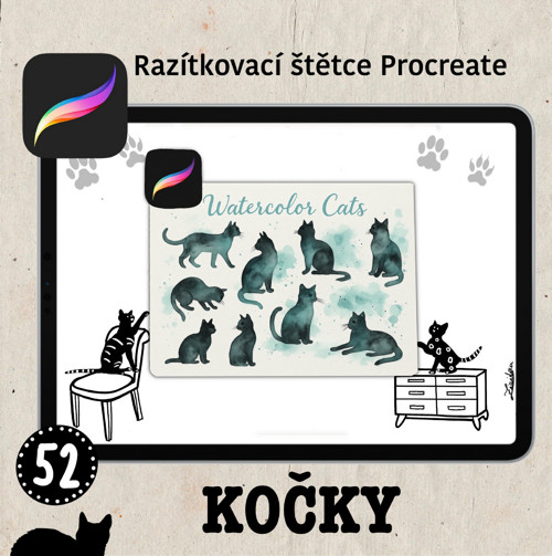 Kočky - Procreate razítkovací štětce
