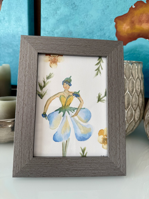 “Flower fairy” víla - akvarelový obrázek v rámečku