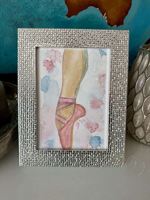 “Pointe shoes” - akvarelový obrázek v rámečku
