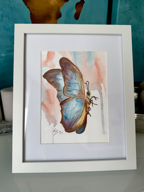 “Butterfly” motýlek - akvarelový obrázek v rámečku