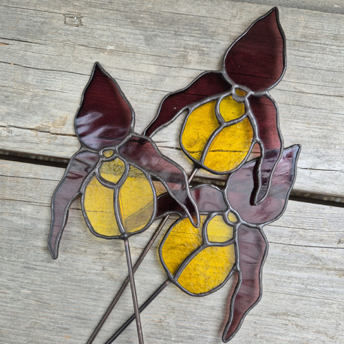Orchidej střevíčník, tiffany dekorace, zápich