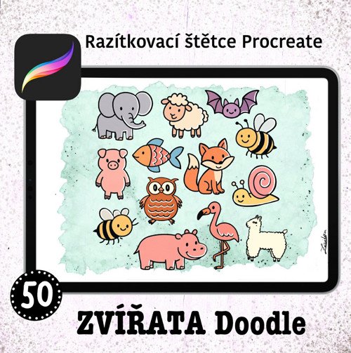 Zvířatka ilustrace Procreate štětce 50 ks