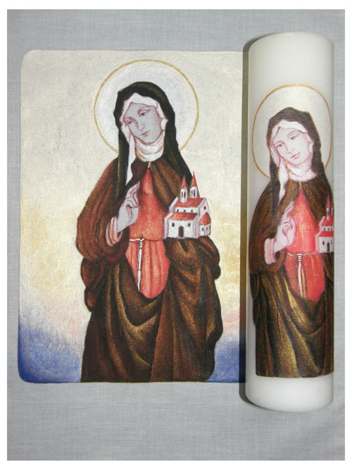Křestní svíce se sv. Anežkou Českou, ruční malba