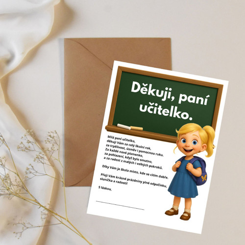 Poděkování paní učitelce - blondýnka (PDF k tisku)