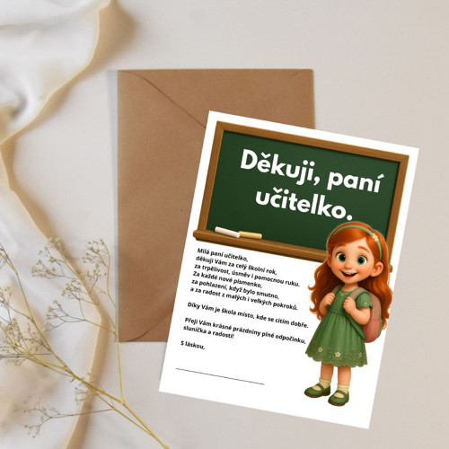 Poděkování paní učitelce - zrzka (PDF k tisku)