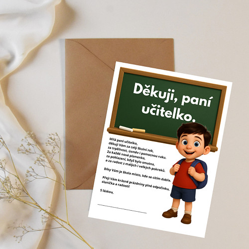Poděkování paní učitelce - brunet (PDF k tisku)