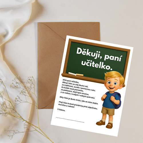 Poděkování paní učitelce - blonďák (PDF k tisku)