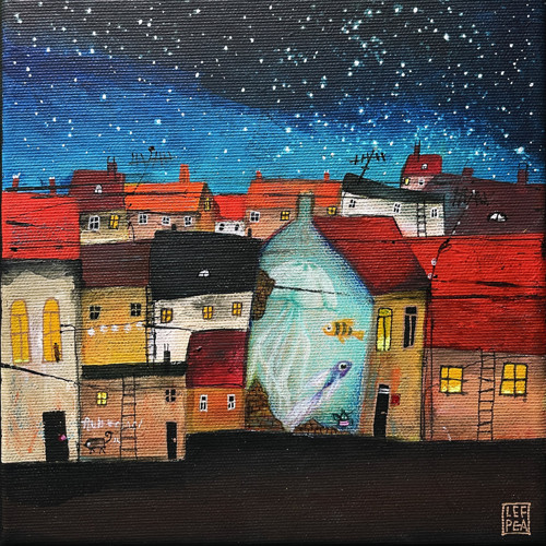 Noční město - 20x20cm — foto 1