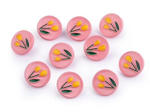 Plastový knoflík tulipán 17,8 mm (1ks) - růžová