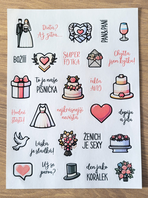 Svatební samolepky - texty a obrázky