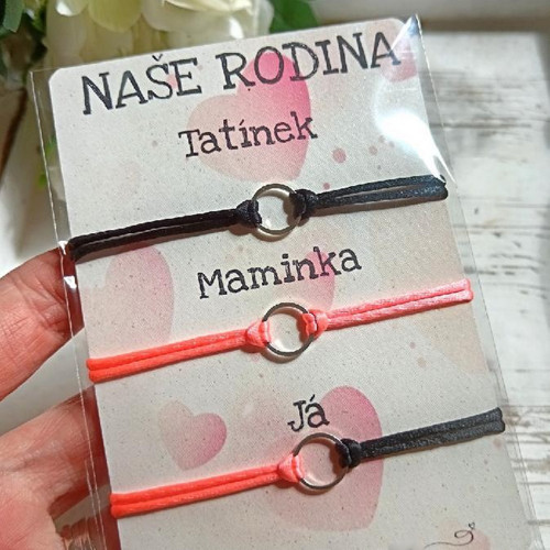 Náramek na šňůrce - 3ks rodina - nerez ocel