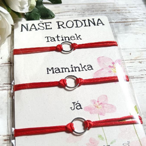 Náramek na šňůrce - 3ks rodina - nerez ocel