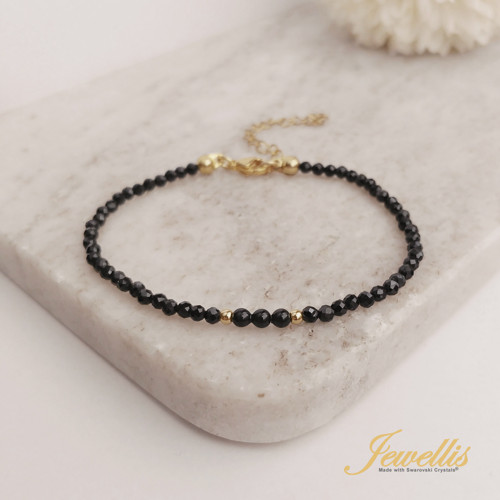 Náramek turmalín, perla Swarovski, 14K zlato