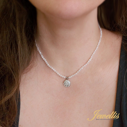 Náhrdelník Měsíční kámen s krystaly Swarovski,ocel