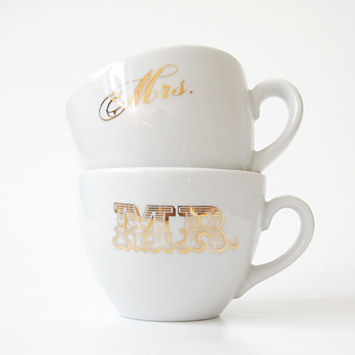 Hrnek svatební, porcelánový" Mrs. and Mr. " zlatý