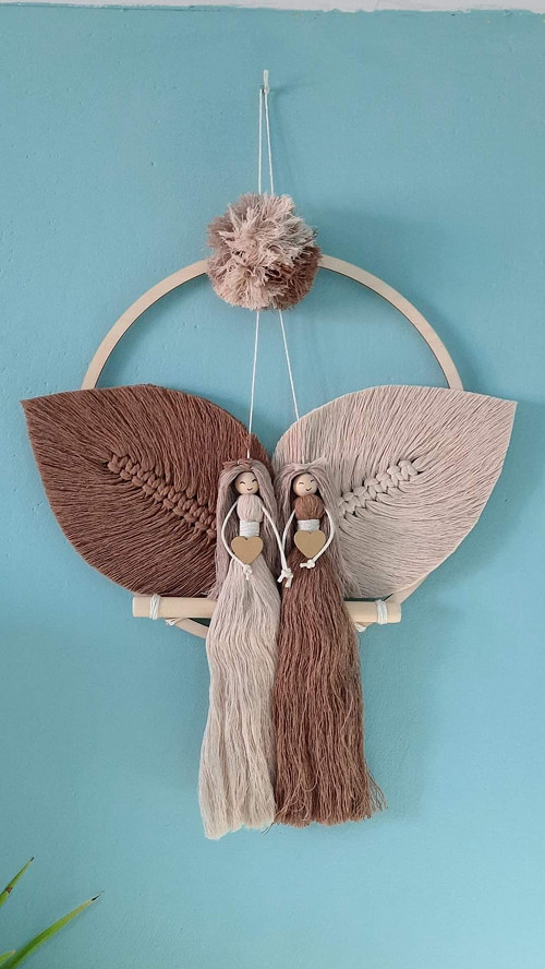 Macramé dekorace Dvě sestry hnědá - béžová