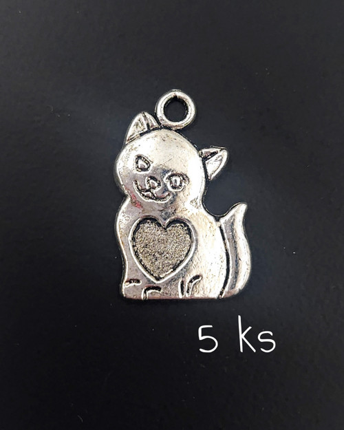 Kočka se srdíčkem 21x14 mm, 5 ks