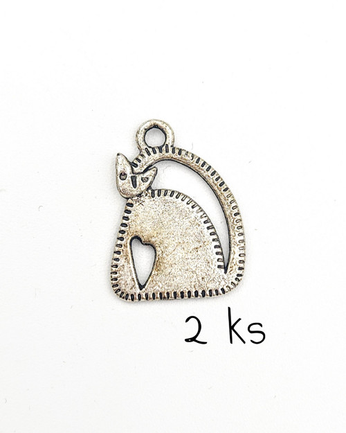 Stylizovaná kočka se srdcem 24x18 mm, 2 ks