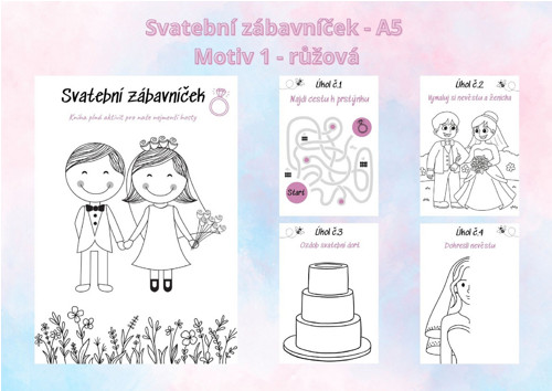 Svatební zábavníček A5 - Motiv 1 - růžová