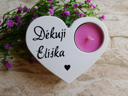Srdce svícen Děkuji s věnováním
