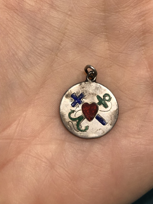 Starožitný velký R-U přívěšek stříbro smalt symbol