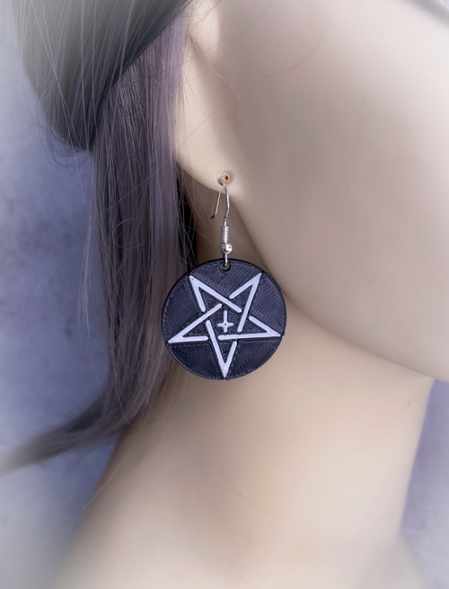 Náušnice pentagram křížek